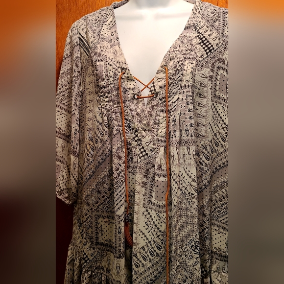 Robert Louis Beautiful lined black&white bandana pattern Tunic/dress szM - Picture 8 of 8